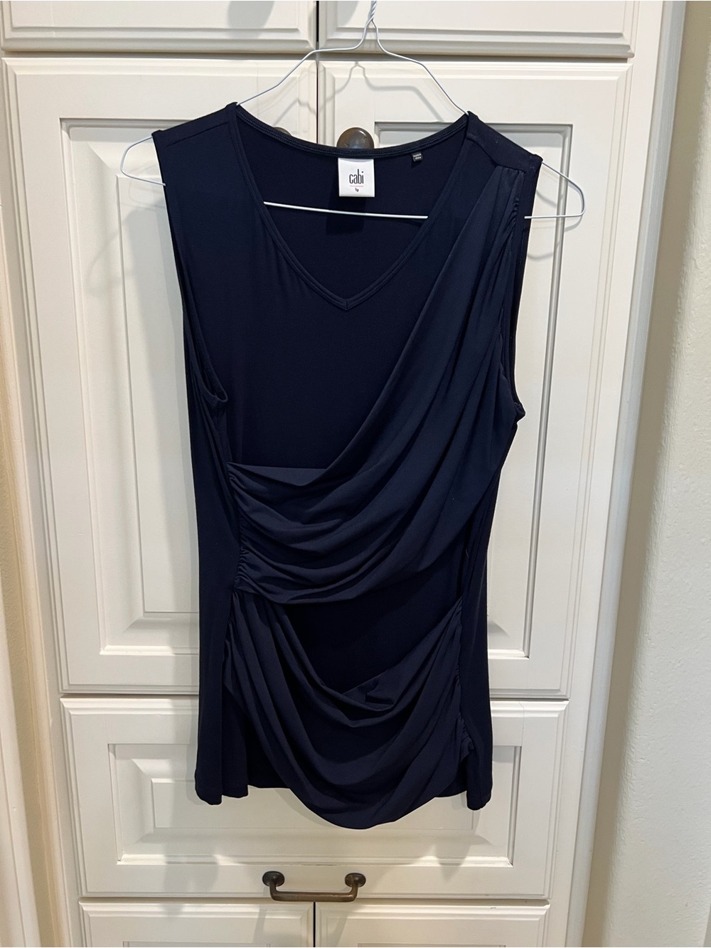 CAbi Navy Draped V-Neck Sleeveless Top